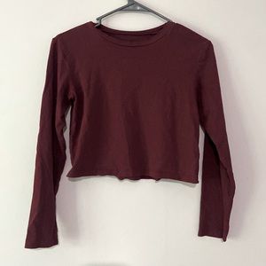 Wild Fable Burgundy Long Sleeve Crop Top